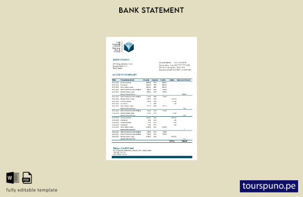 listo para imprimir plantilla de Excel de extracto bancario de Arabia Saudita Ba